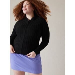 ATHLETA Fairway Sweater Plus‎ 3X Black Full Zip Cardigan NWT $139 Knit Stretch